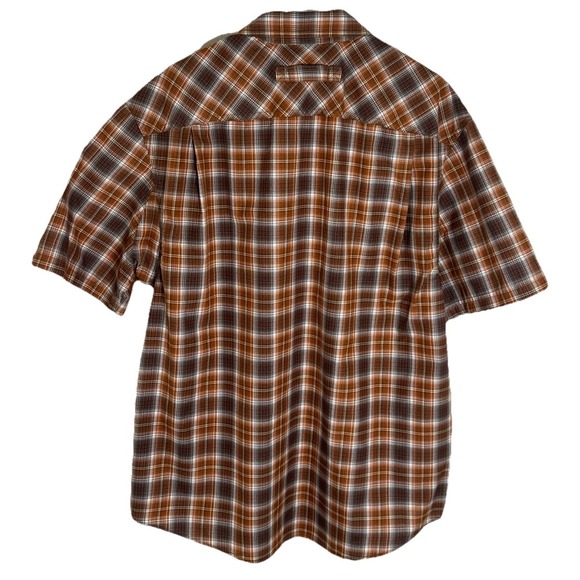 Duluth Trading Co Mens Large Brown Plaid Button Down Short Sleeve Shirt Pockets - Picture 2 of 4